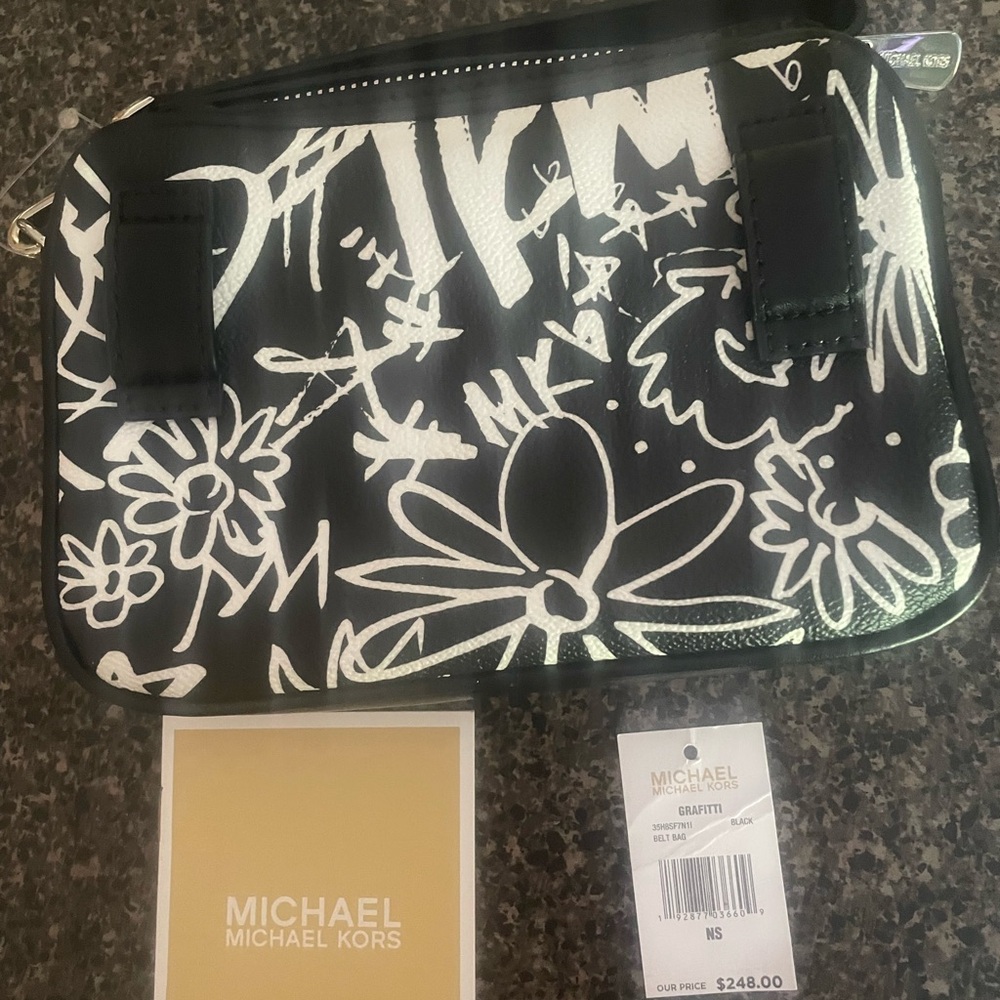 Michael Kors Black and White Floral Graffiti Clutch